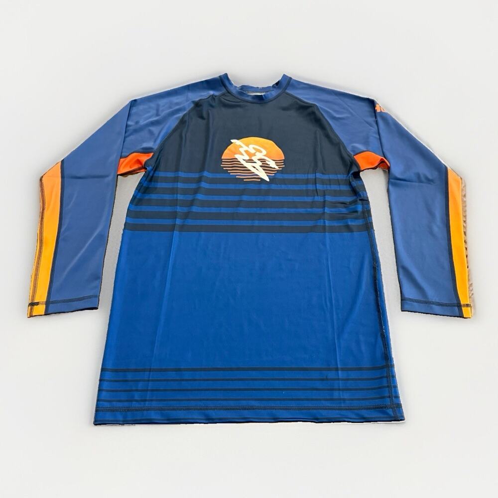 DaHui Rash Guard Mens Blue Orange Long Sleeve Surf Hawaii Shirt Size XL